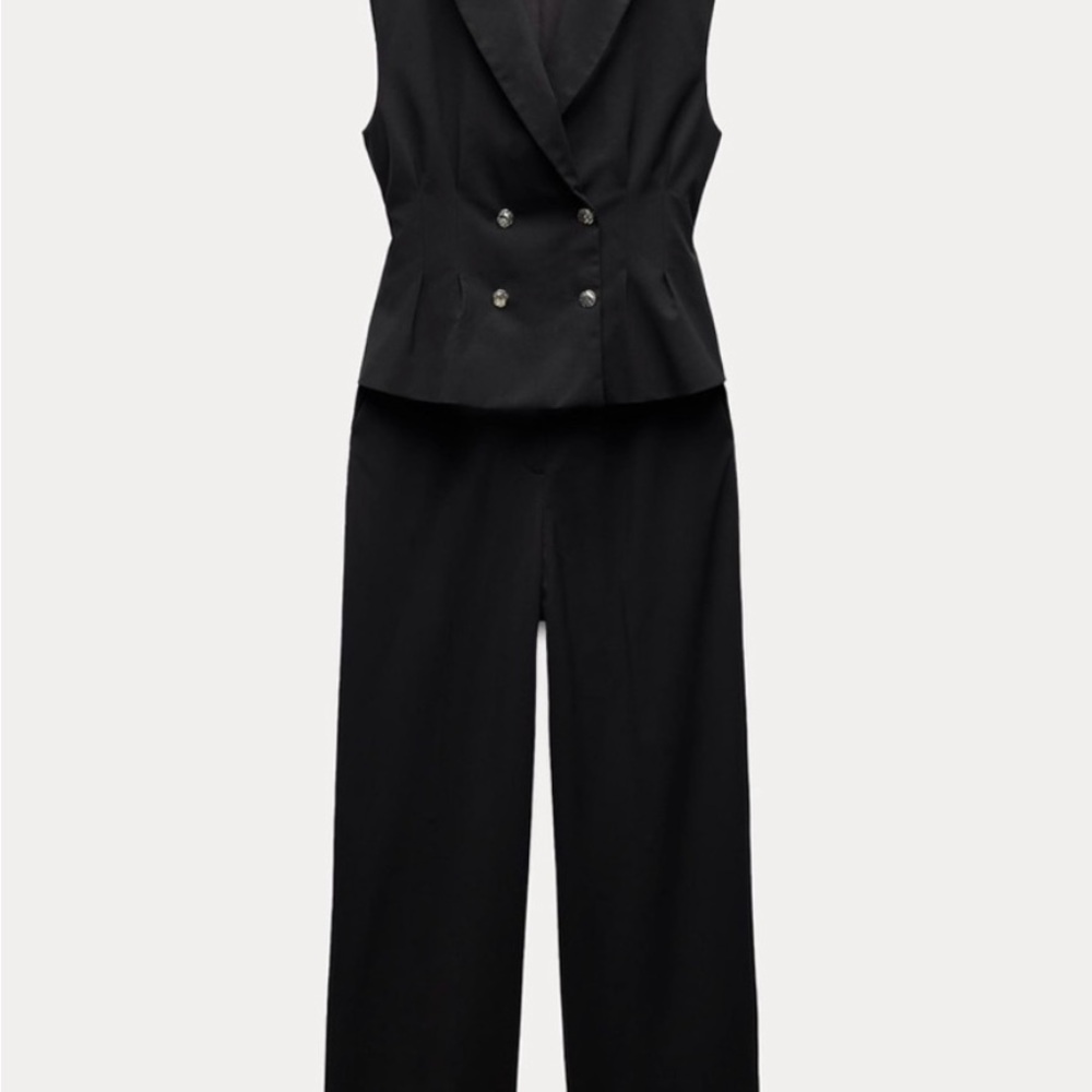 Zara Black Palazzo Jumpsuit with Sleeveless Design